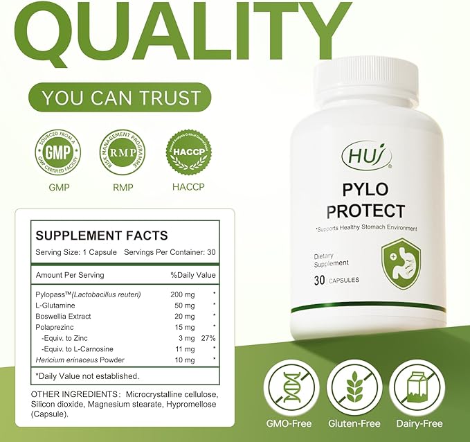 HUJ Pylo Protect - Lactobacillus Reuteri Supplement - Supports Healthy Stomach Environment - 30 Capsules