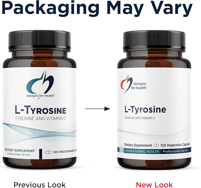 Designs for Health L-Tyrosine 1200mg - Tyrosine + 100mg Vitamin C Supplement - Dopamine Precursor Amino Acid Non-GMO (120 Capsules)
