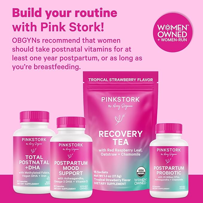 Pink Stork Total Postnatal Vitamins for Women | Vegan DHA Iron Folate B12 | Postpartum Recovery Essentials | Lactation Support for Breastfeeding Moms | Third-Party Tested - 60 Capsules Berry