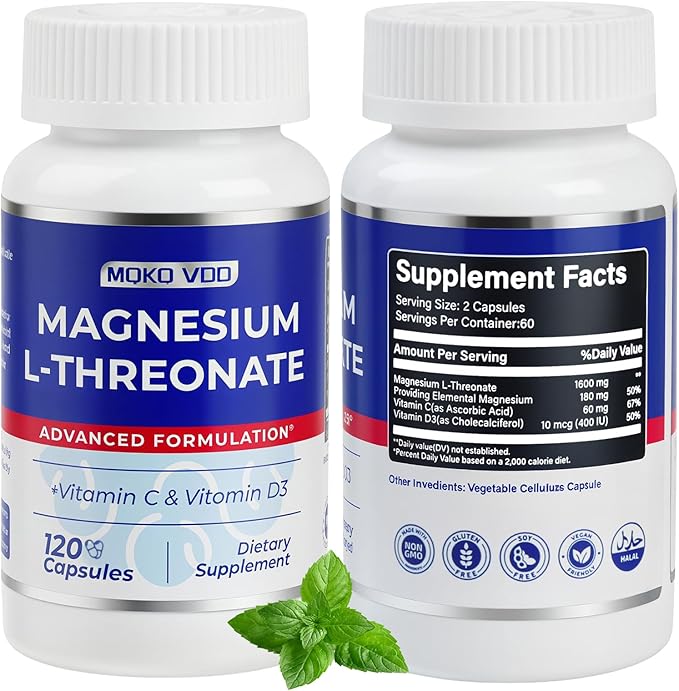 Magnesium L-Threonate3200mg/serving | High Absorption Magnesium for Brain Health Focus Calm &amp Sleep Support | Non-GMO Gluten Free Vegan Supplement for Men &amp Women