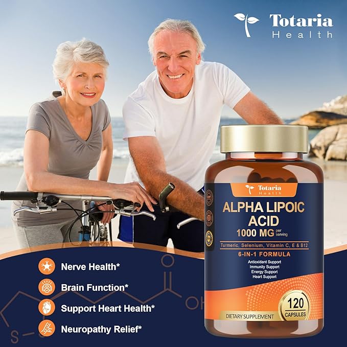 Totaria Alpha Lipoic Acid 1000mg - ALA Supplement Antioxidant for Neuropathy Support Nerve Health Liver Detox Antioxidant Metabolism and Cell Energy Anti-Aging - Non-GMO Gluten Free Vegan Safe