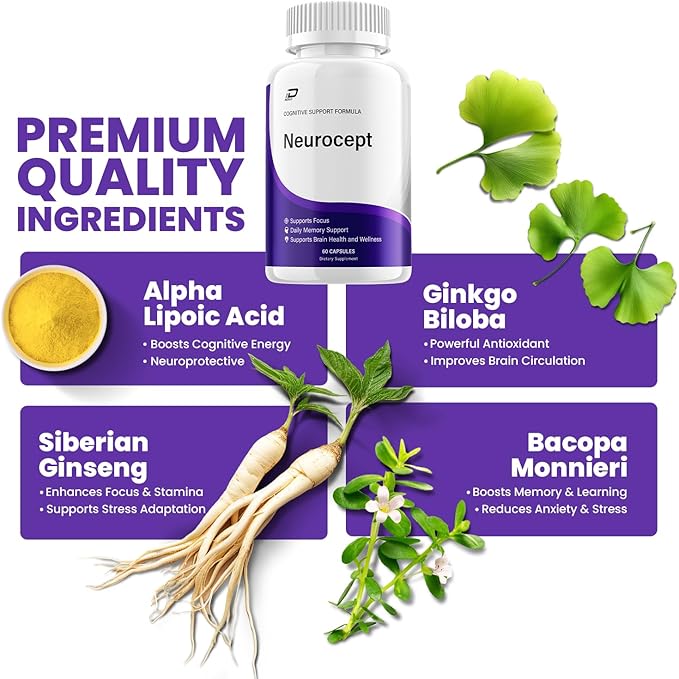 Neurocept Supplement Capsules – All Natural Maximum Strength Formula Focus &amp Memory Support (2 Pack – 120 Capsules)