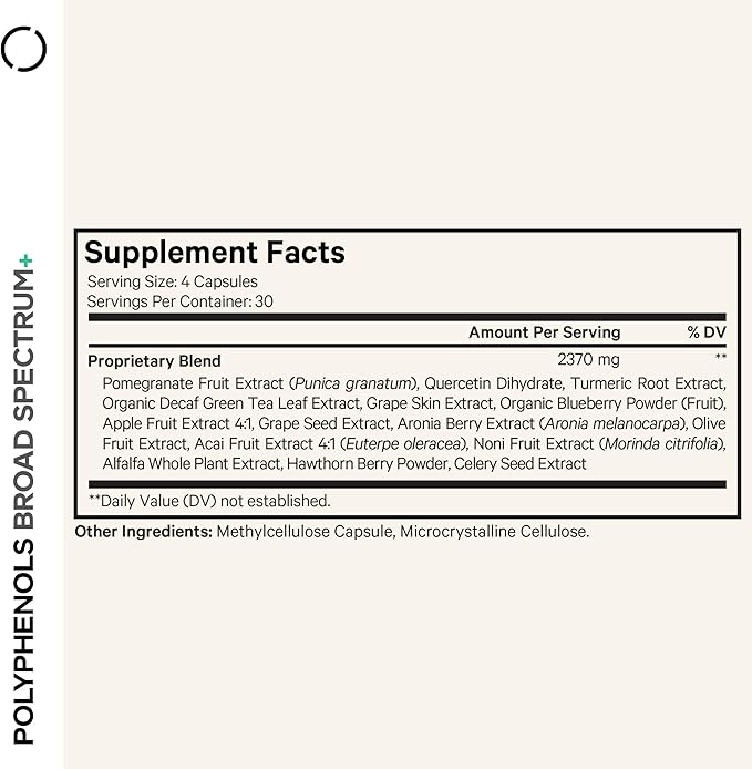 Codeage Polyphenols Broad Spectrum Supplement - Blend of 15 Berries Fruits and Botanical Extracts Decaf Green Tea Leaf Quercetin Resveratrol Pomegranate Turmeric - Non-GMO - 120 Capsules