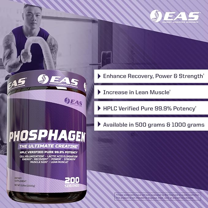 EAS Phosphagen Ultimate Creatine Powder | Power Strength Muscle Size &amp Cell Volumization | Pure 99.9% Potency | 200 Servings (Unflavored)