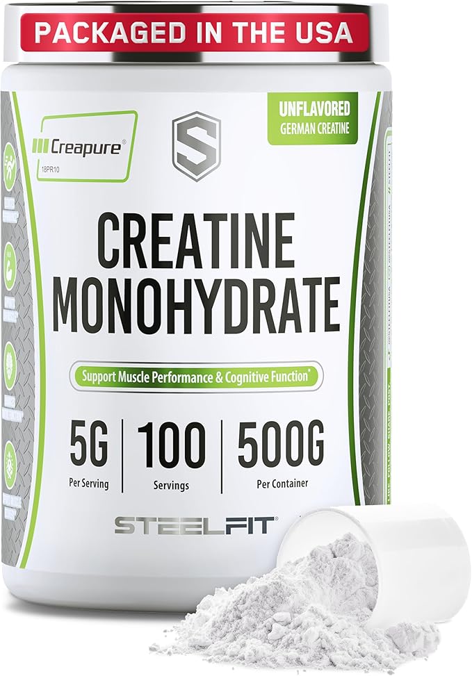 SteelFit Creapure Creatine Monohydrate Powder Unflavored - German Micronized Creatine Powder for Men &amp Women - Gym Workout Nutritional Supplements for Muscle Gain Brain Health &amp Strength Bui