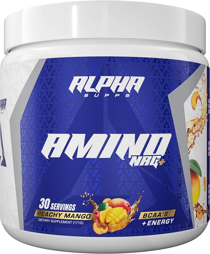 Alpha Supps Amino NRG+ BCAA Amino Energy Recovery Powder - Hydration Blend with Electrolytes - Focus Blend for Optimal Performance Support in Men &amp Women (30 Servings Peachy Mango)