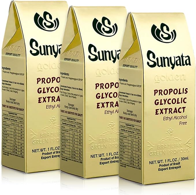 Sunyata Brazilian Green Bee Propolis Liquid Extract – No Alcohol Natural Immune Support &amp Antioxidant Concentrate 30ML (3 Pack)