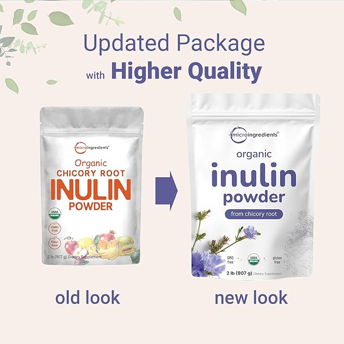 Micro Ingredients Organic Inulin Fiber Powder 2lb | Natural Prebiotic to Support Digestive &amp Gut Health | Soluble Easily Digestible | Unflavored Vegan