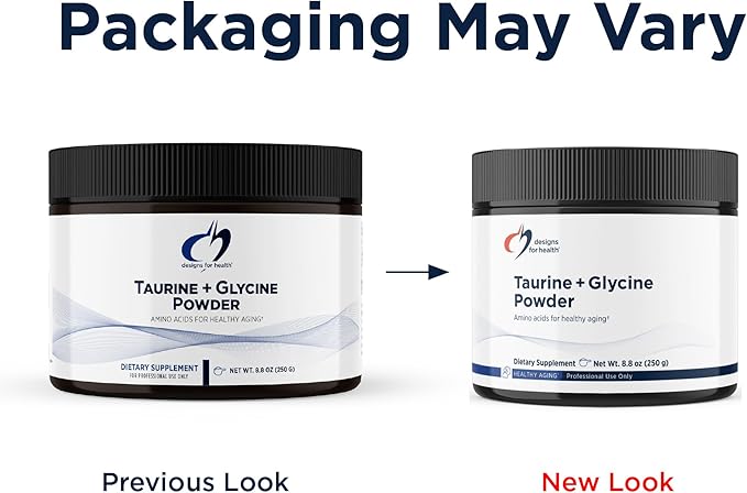 Designs for Health Taurine + Glycine Powder - Amino Acids for Healthy Aging - Supports Cellular Metabolic &amp Heart Health - Non-GMO Unflavored Amino Acid Powder (250 g)