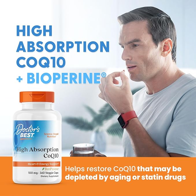 Doctor's Best High Absorption CoQ10 with BioPerine Supplement - Coenzyme Q10 Caps for Heart Health &amp Antioxidant Support Naturally Fermented CoQ10 - 360 Veg Capsules
