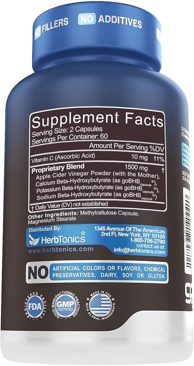 Herbtonics Apple Cider Vinegar + Keto BHB Capsules | GLP-1 Support for Appetite Cravings &amp Weight Management | Metabolism Support with Satiety Support | 120 Capsules - 2 Month Supply