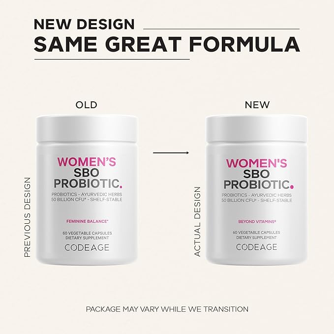 Codeage Women’s Probiotics Supplement - 50 Billion CFUs - SBO Probiotics &amp Prebiotics - Cranberries - Feminine Health - Fermented Botanical Blend Whole Food Supplement - Vegan Non-GMO - 60 Capsu