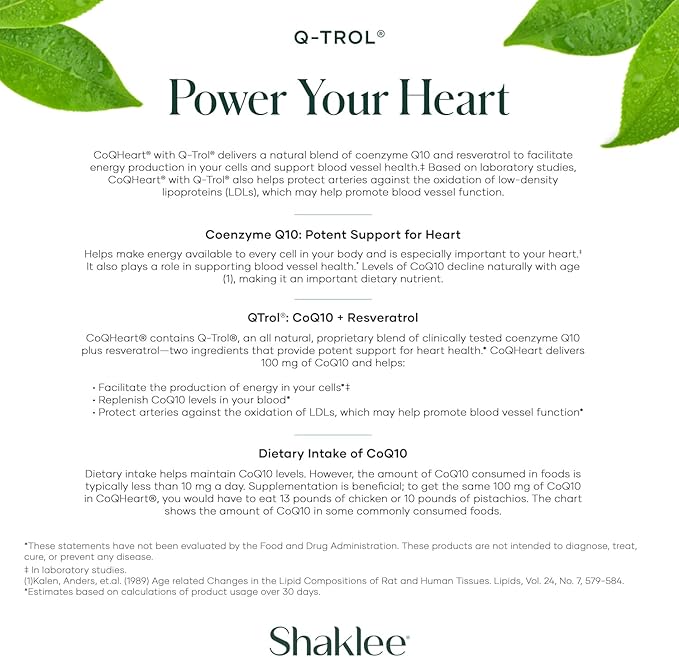 CoQHeart® with Q-Trol®- Energy Support for Heart Health - Coenzyme Q10 and Resveratrol Blend - Facilitates Energy Production and Blood Vessel Health - Protects Arteries - 30 Softgels