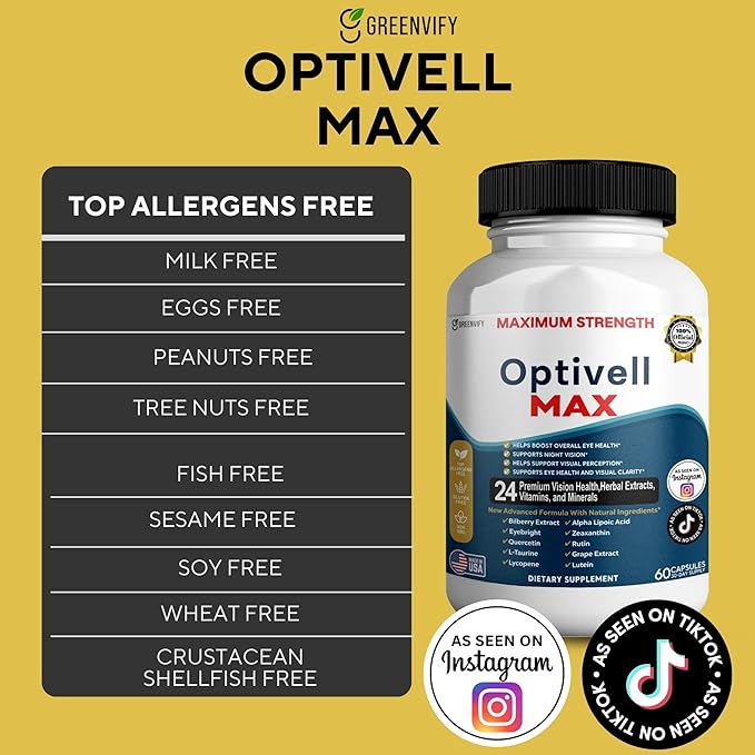 Optivell MAX Eye Health Supplement 24 Premium Vision Vitamins &amp Minerals 60 Capsules 30 Day Supply (5)