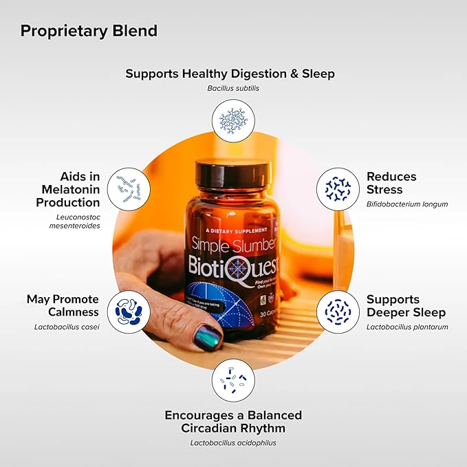 BiotiQuest Simple Slumber Probiotics to Help Improve Sleep Quality and Gut Health 18 Billion CFU Non-GMO and Gluten Free 30 Capsules