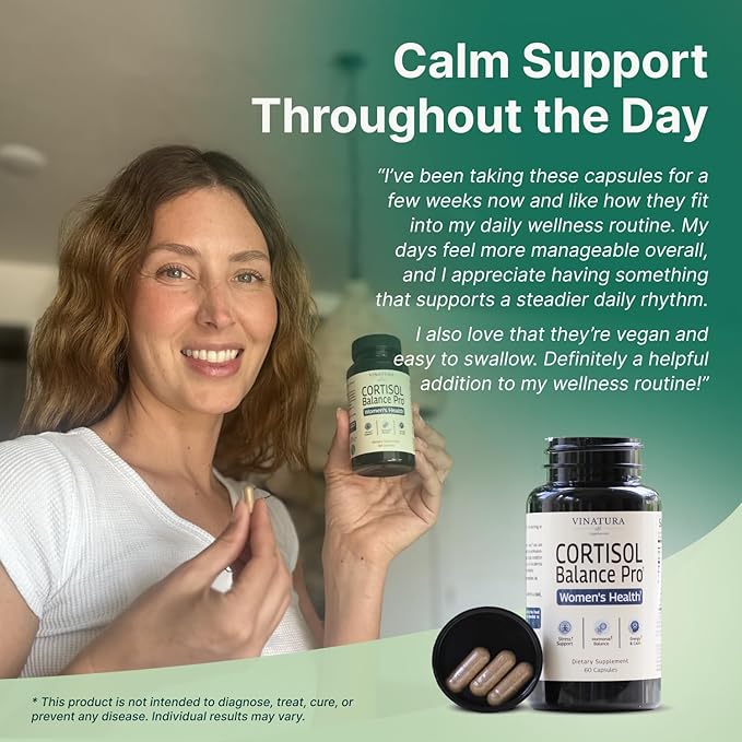 VINATURA Cortisol Supplements for Women - Cortisol Detox and Management - Adrenal Support Stress Support 60 Vegan Capsules
