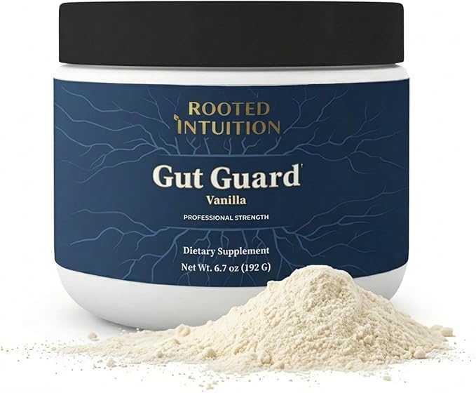 Rooted L-Glutamine Powder for Digestive Health - Leaky Gut Repair Support Digestive Wellness Formula -Stomach &amp Intestinal Balance Amino Acid Supplement for Stomach Comfort Vanilla Gut Guard 6.