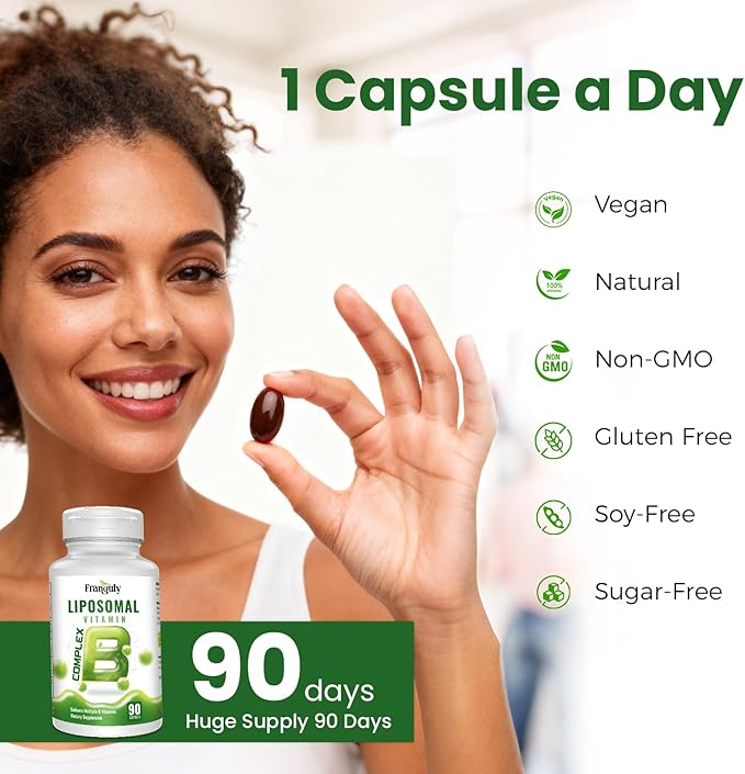Liposomal B Complex for High Absorption Methylated B12L-Methyfolate(5-MTHF )Full Active B Vitamins with Choline Inositol-Energy MetabolismBrain &amp Heart SupportVegan Non-GMO3 Month Supply