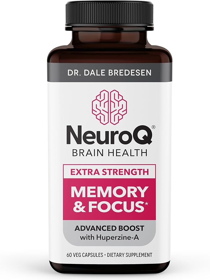NeuroQ Memory &amp Focus Extra Strength - Boosts Cognitive Performance &amp Brain Function - Supports Neuroprotection &amp Concentration - Huperzine A Gotu Kola Ginkgo Coffee Fruit &amp Propoli