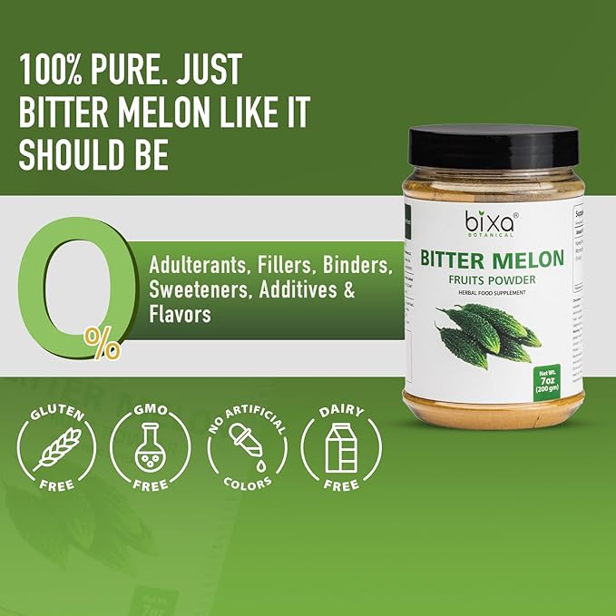 bixa BOTANICAL Bitter Melon Powder (Karela Powder) | 200 Grams / 7 OZ | Gluten Free Steam Treated Vegan 100% Pure.