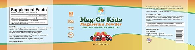 Raise Them Well Mag-Go Kids Magnesium Powder | Constipation Relief (Mixed Berry) | 90 Servings per Tub