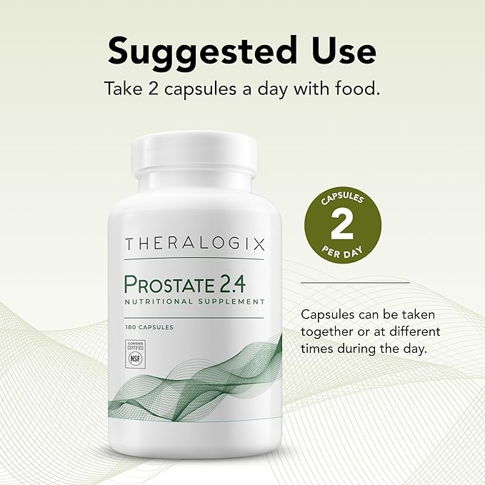 Theralogix Prostate 2.4 Nutritional Supplement - 90-Day Supply - Prostate Health for Men - Supports Healthy Prostate Tissue - Lycopene Vitamin D3 Selenium &amp Vitamin E - NSF Certified - 180 Capsu