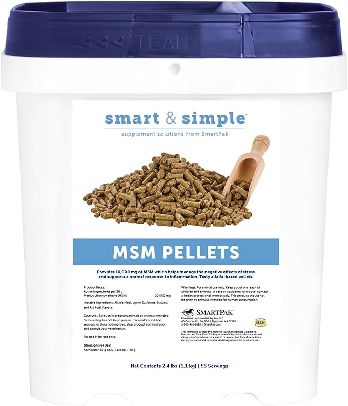 Smart &amp Simple MSM Pellets | Helps Manage Effects of Stress | Horse Supplement Aids in Cellular and Tissue Strengthening | 56 Servings | 2.4 lb Bucket