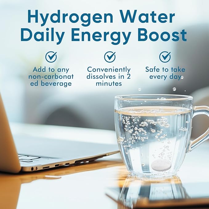 Hydrogen Tablets for Drinking Water | 8 PPM Molecular H2 Tablets with Magnesium | Supports Energy Metabolism &amp Brain Function | 120 Tablets Non-GMO Gluten Free