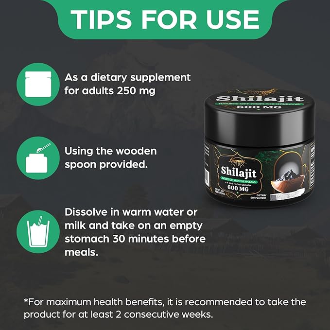 600 MG Shilajit Resin - Shilajit Supplement with Fulvic Acid &amp 85+ Trace Minerals for Energy Immunity Brain Power 30 Grams