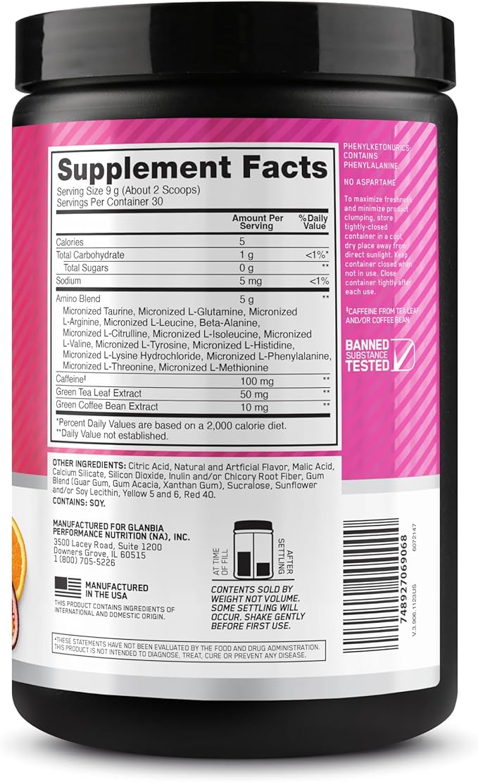 Optimum Nutrition Amino Energy - Pre Workout with Green Tea BCAA Amino Acids Keto Friendly Green Coffee Extract Energy Powder - Tropical Sunrise 9.5 Ounce 30 Servings (Packaging May Vary)