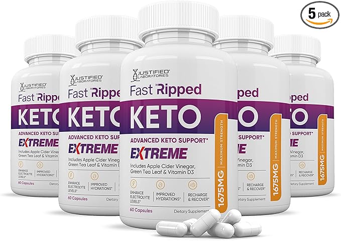 (5 Pack) Fast Ripped Keto ACV Extreme Pills 1675MG Keto Support Blend Capsule Alternative to Keto ACV Gummies Formulated Apple Cider Vinegar Extra Virgin Olive Oil Powder Green Tea Leaf 300 Capsules