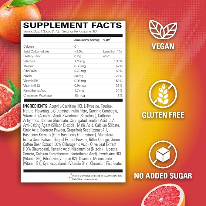 EHP Labs OxyShred Pre Workout Powder - Preworkout Powder with L Glutamine &amp Acetyl L Carnitine Energy Boost Drink - Pink Grapefruit 60 Servings