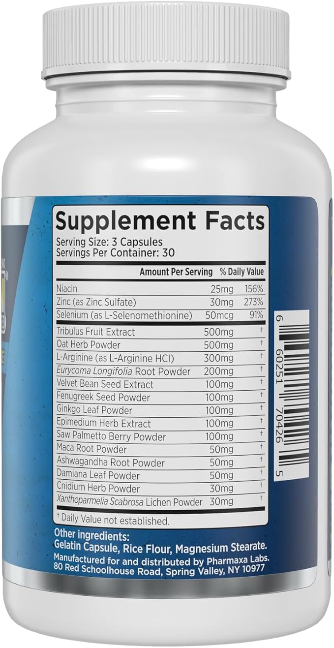 Loaded Supplement – Natural Support with L‑Arginine Tribulus Fenugreek Ginkgo &amp Zinc – Promotes Blood Flow Energy &amp Performance – 60 Capsules