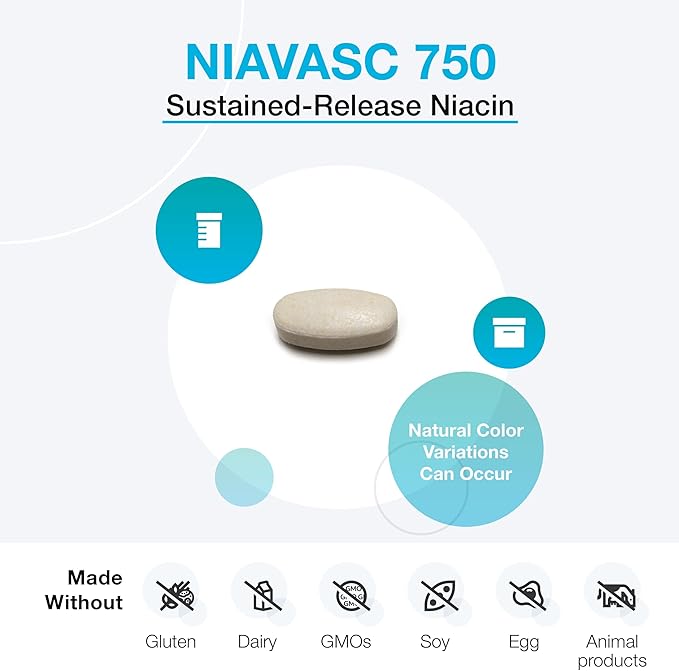 XYMOGEN NiaVasc - Sustained-Release 750 mg Niacin - Supports Healthy Blood Lipids &amp Normal Carotid Intima-Media Thickness - Vegetarian Non-GMO &amp Gluten Free - 60 Capsules