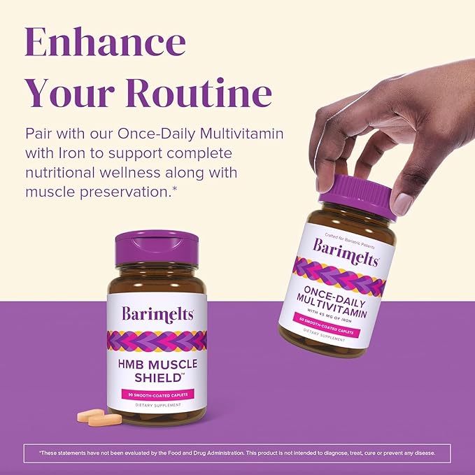 Barimelts HMB Muscle Shield for GLP-1 Users and Bariatric Patients - HMB Supplements with Vitamin D3 &amp Ubiquisome® Phytosome™ Supports Muscle Recovery - 90 Smooth-Coated Caplets