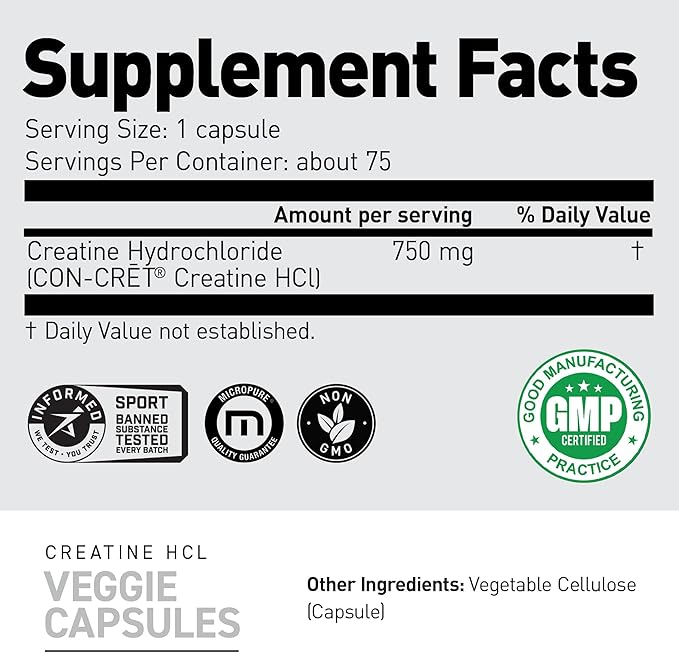 Kaged Creatine HCl Capsules | 7X Concentrated vs Mono | Muscle Building &amp Recovery | High Absorption | No Bloating | Creatine for Men &amp Women | Vegan Gluten Free | Unflavored | 75 Servings