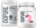 Bundle of Isopure Unflavored Creatine Monohydrate Powder100 Servings 500g + Isopure Protein Powder Clear Whey Isolate Gluten Free with Zero Added Sugar Infusions- Mixed Berry 16 Servings