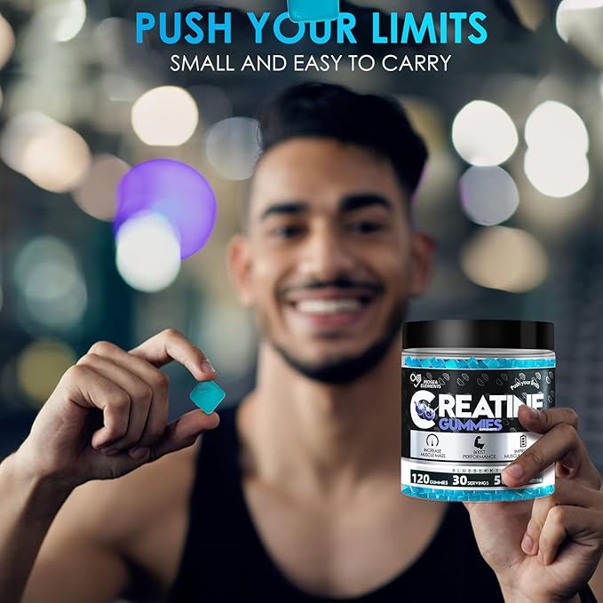 Creatine Monohydrate Gummies 5g for Men &amp Women 120 Count Blueberry Chewables Creatine Monohydrate for Muscle Strength Muscle Builder Energy Boost Pre-Workout Supplement