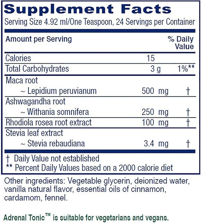 Vitanica Adrenal Tonic Adrenal Supplement &amp Support Alcohol Free Vegan/Vegetarian Chai Spice Flavor 4 Ounce