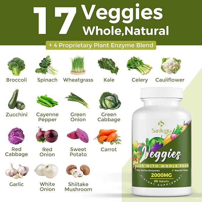 2000 MG Fruit and Veggies Supplement 35+ Fruits and Vegetables for Daily Variety 100% Whole Food Superfoods Natural Vitamins for Women &amp Men Sugar-Free Gluten-Free Vegan 240 Tablets
