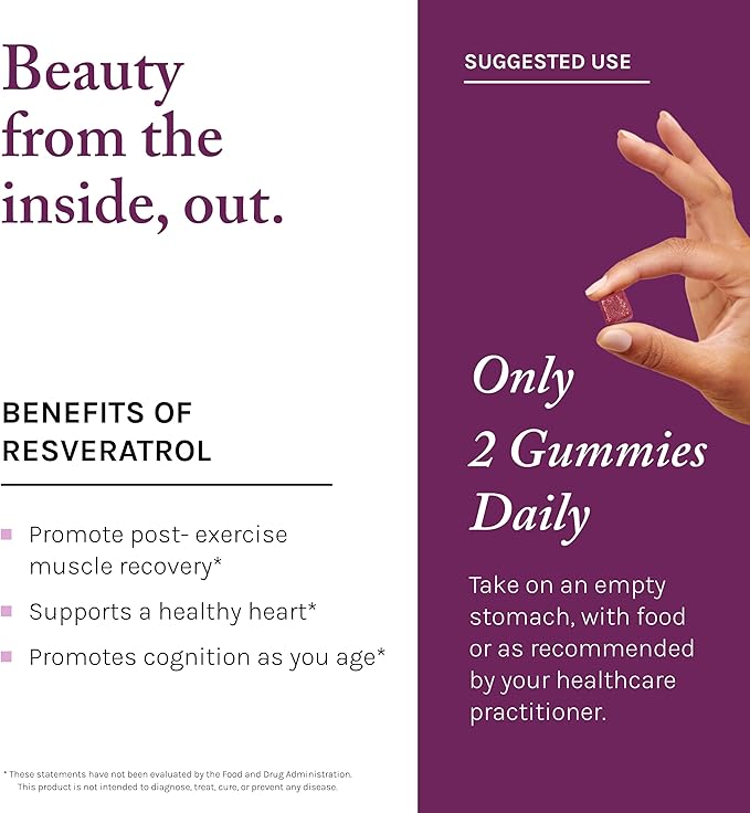 Reserveage Beauty - Resveratrol Gummies 100 mg Antioxidant Supplement for Heart Health Antioxidant Supplement Supports Healthy Aging Vegan - 1 Pack