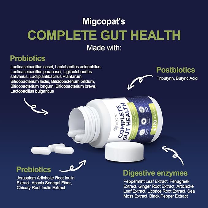 Migcopat Probiotics for Digestive Health 80 Billion CFU Probiotics Prebiotics Postbiotics &amp Digestive Enzymes Gut Health Capsules with Berberine Cinnamon L-Glutamine for Men &amp Women 24