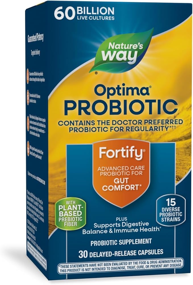 Natures Way Fortify Optima Daily Probiotic 60 Billion 15 Strains Prebiotic 30 Capsules