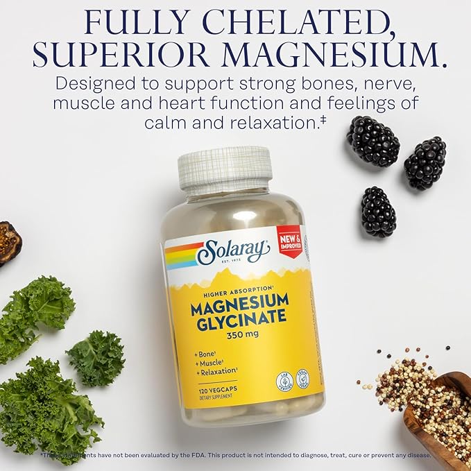 SOLARAY Magnesium Glycinate and Vitamin D3 K2 Bundle - High Absorption Chelated Magnesium Bisglycinate and 5000 IU Vitamin D - 120 VegCaps (30 Servings) of Magnesium 60 VegCaps (60 Servings) of D3 K2