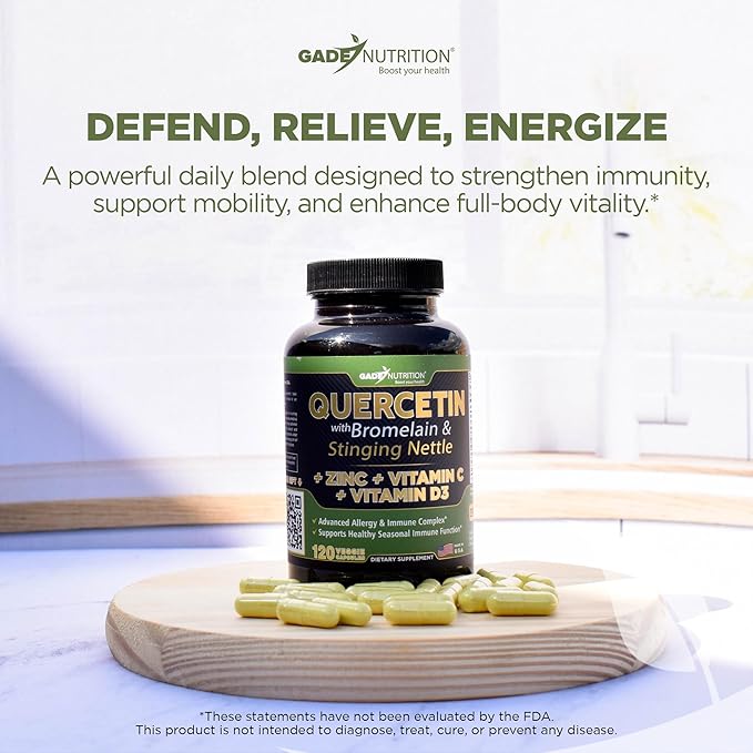 Quercetin with Vitamin C and Zinc - Nettle Quercetin - Quercetin 500mg - Quercetin with Bromelain - Zinc Quercetin + Vitamin D3 - 120 Veggie Caps - (Non-GMO Gluten-Free Vegan) - 2 Month Supply