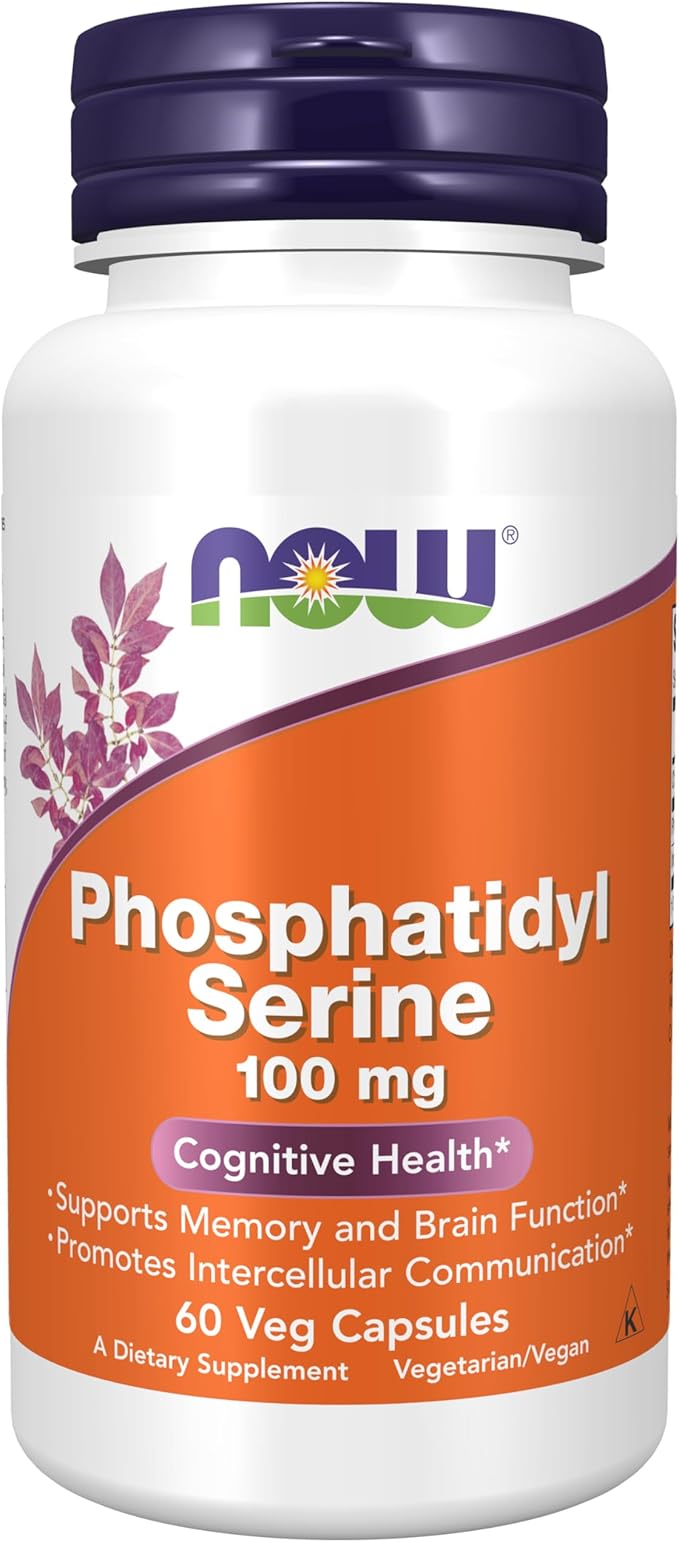 NOW Foods Supplements Phosphatidyl Serine 100 mg with Phospholipid compound derived from Soy Lecithin 60 Veg Capsules