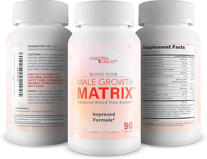 Male Growth Matrix Pro - Our Best Max Blood Flow Circulation Supplement for Men - Advanced Blood Flow Circulation Booster Supplement - Gingko Biloba Blood Flow Booster for Mens Growth Matrix for Men