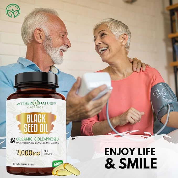 Black Seed Oil Capsules 2000mg Per Serving Organic Cold Pressed Black Cumin High TQ Immune &amp Joint Support 60 Count