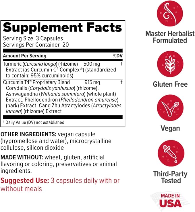 Redd Remedies Curcumin T4 Advanced Turmeric Formula 60 Vegan Capsules