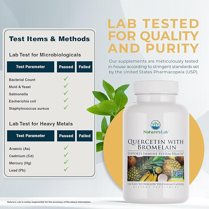 Nature's Lab Quercetin Bromelain - Non GMO Gluten Free - 120 Capsules